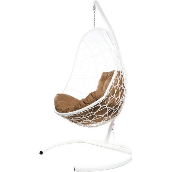 Подвесное кресло кокон M-GROUP "Овал" с ротангом белое+бежевая подушка