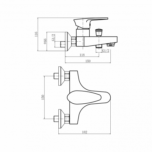 Cмеситель ванно-душевой с душевым гарнитуром PLstart PL3205-7, чёрный/хром - фотография № 2