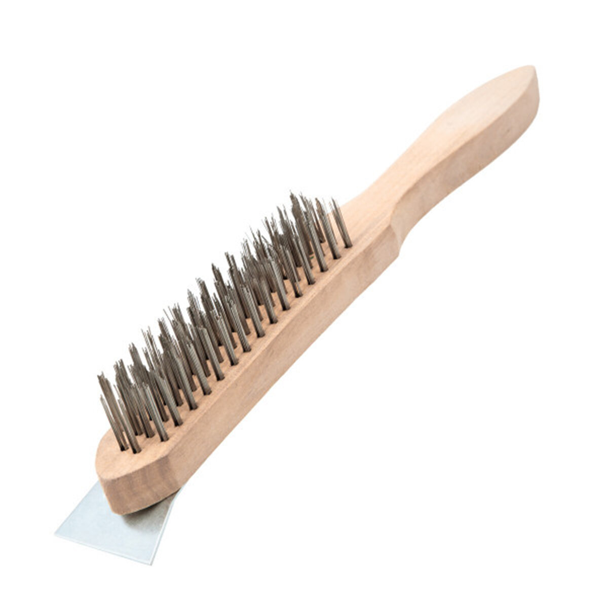 фото Щетка по металлу Beorol, 4-рядная, деревянная ручка, со скребком