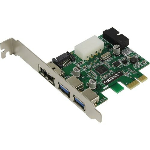 Контроллер PCIe x1 v2.0 (NEC D720201) USB 3.2 Gen1x1 2xUSB-A + 2x19-pin + eSATA Power | ORIENT NC-3U2219PE-SE