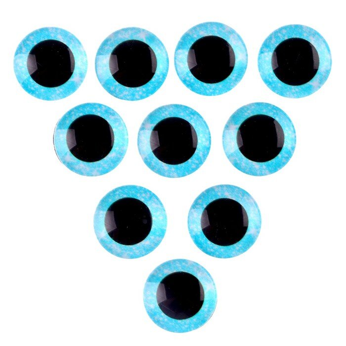 Глаза на клеевой основе, набор 10 шт., размер 1 шт. — 20 мм, цвет голубой с блёстками - фотография № 2