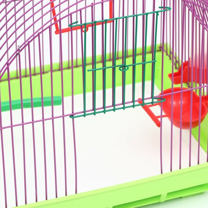 Клетка для птиц малая, полукруглая, с наполнением, 35 х 28 х 37 зеленый - фотография № 4
