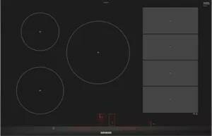Варочная панель Siemens Встраиваемая электрическая панель Siemens/ индукционная 81.20х52 см количество конфорок: 5 материал панели: стеклокерамика установка: независимая переключатели: сенсорные черный цвет
