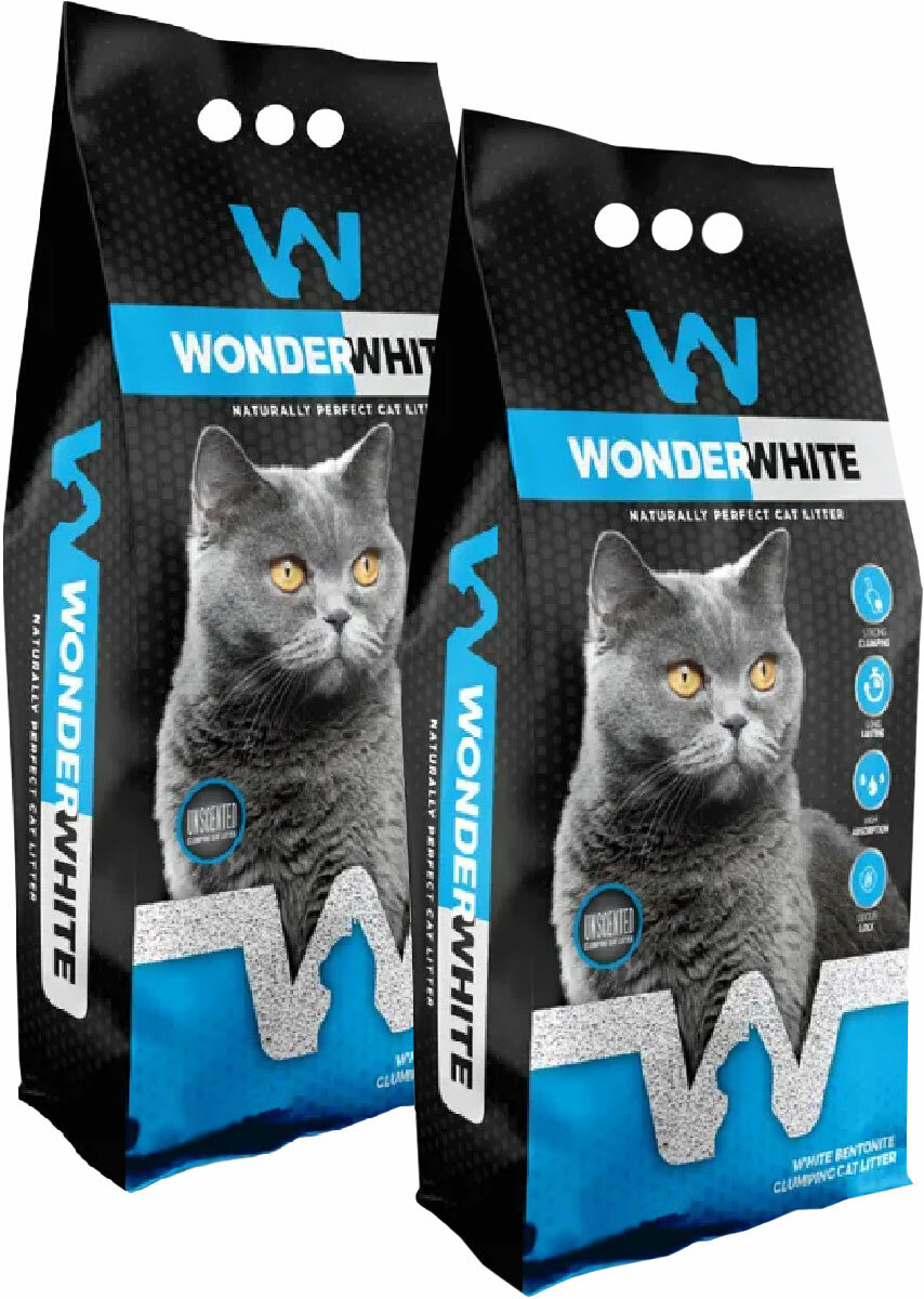 фото WONDER WHITE UNSCENTED NATURAL наполнитель комкующийся для туалета кошек без запаха (5 + 5 кг)