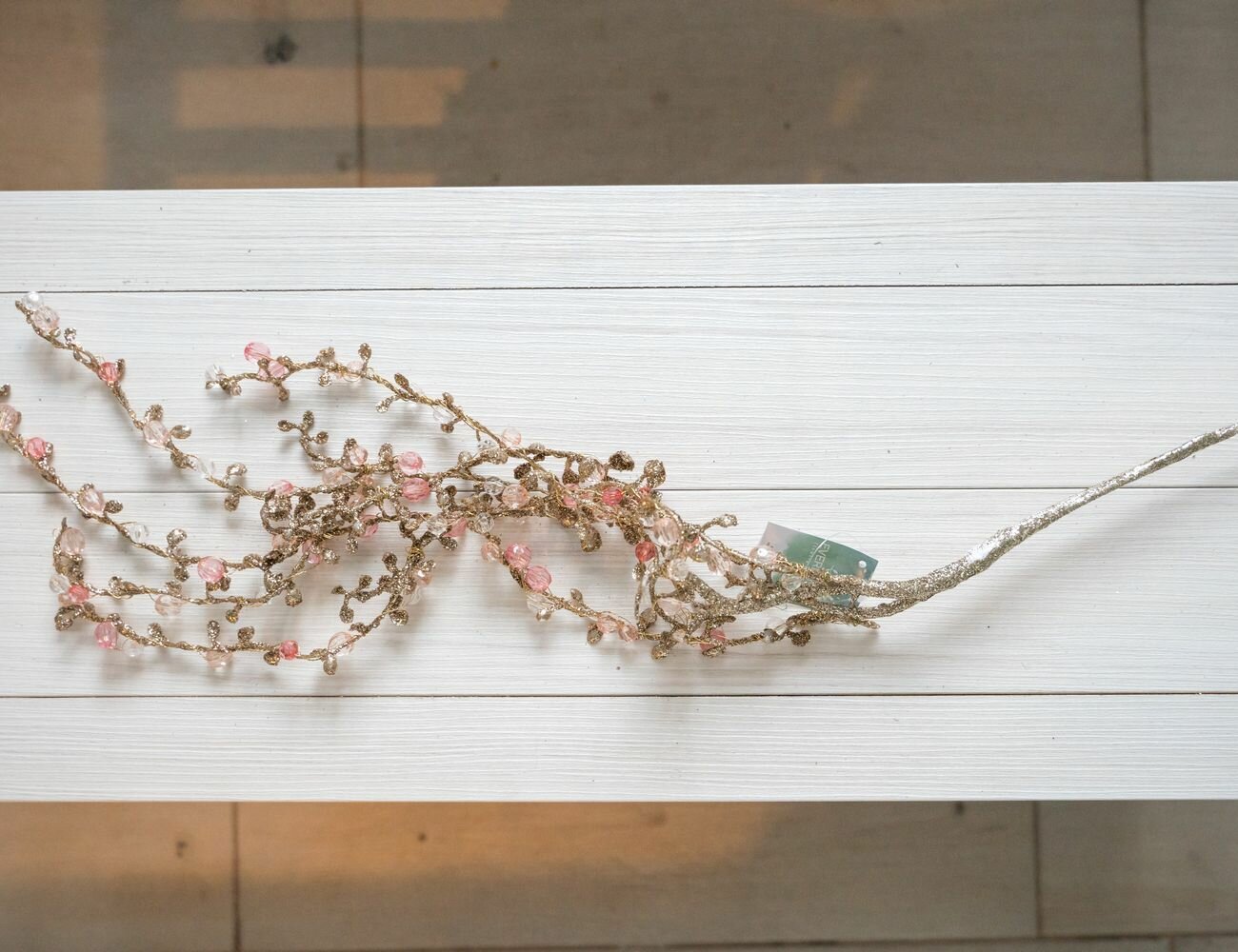 Декоративная ветка ИВА искристая, акрил, глиттер, розовая, 68 см, Kaemingk 520098-розовая