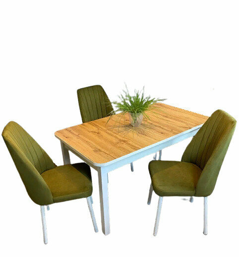 Стол для кухни и стулья в комплекте NGVK Мега 2 Дуб Вотан/Белый и 4 стула Кресло цвет Оливковый - фотография № 2