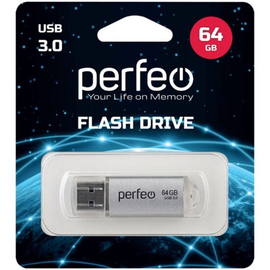 USB флешка PERFEO 64Gb C14 silver USB 3.0