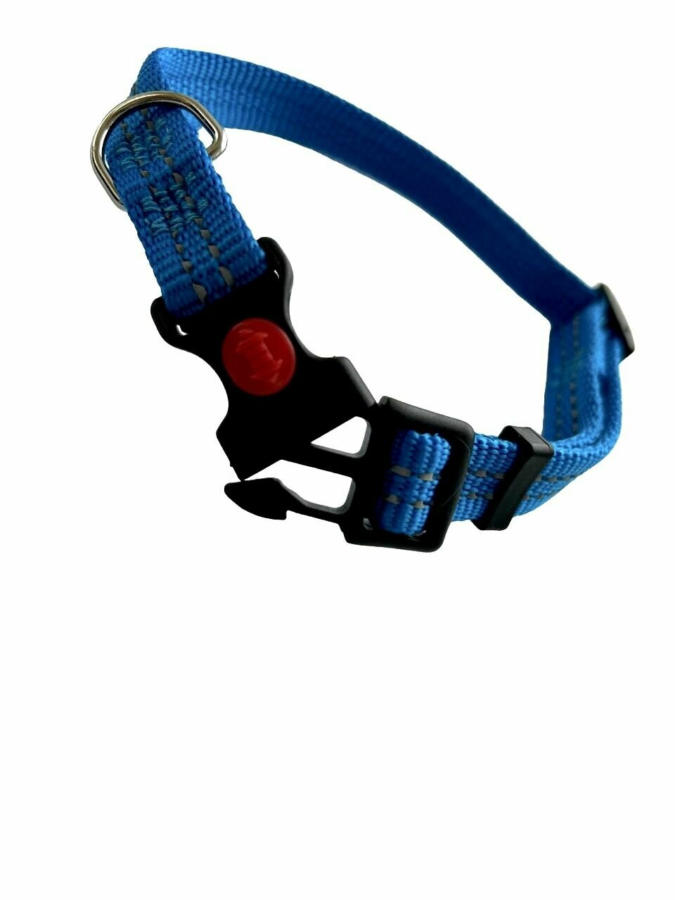 Ошейник для собак нейлоновый со светоотражающими элементами на замке фастекс 15 мм голубой - фотография № 5