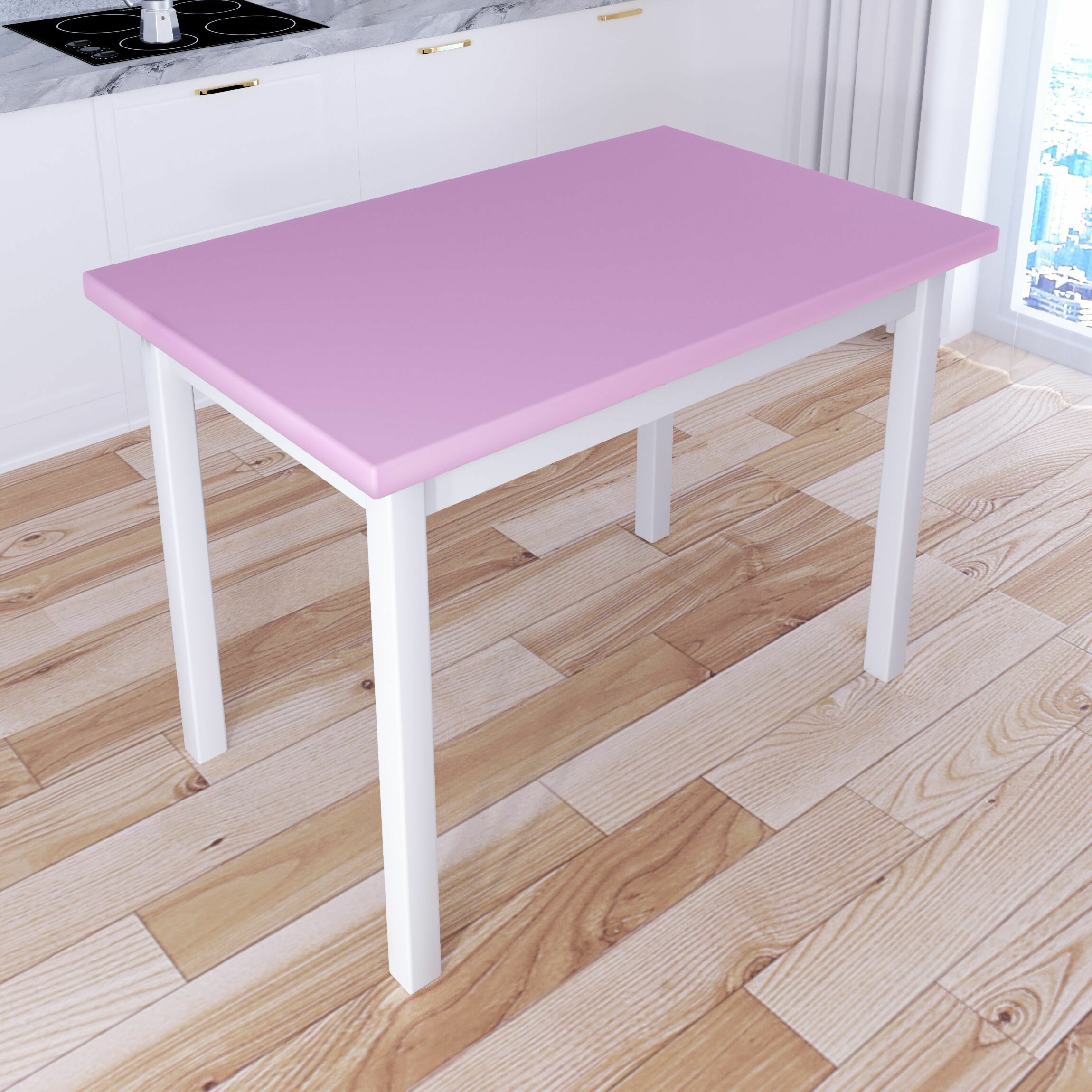 Стол кухонный Классика со столешницей розового цвета из массива сосны 40 мм и белыми ножками, 120х60х75 см - фотография № 2