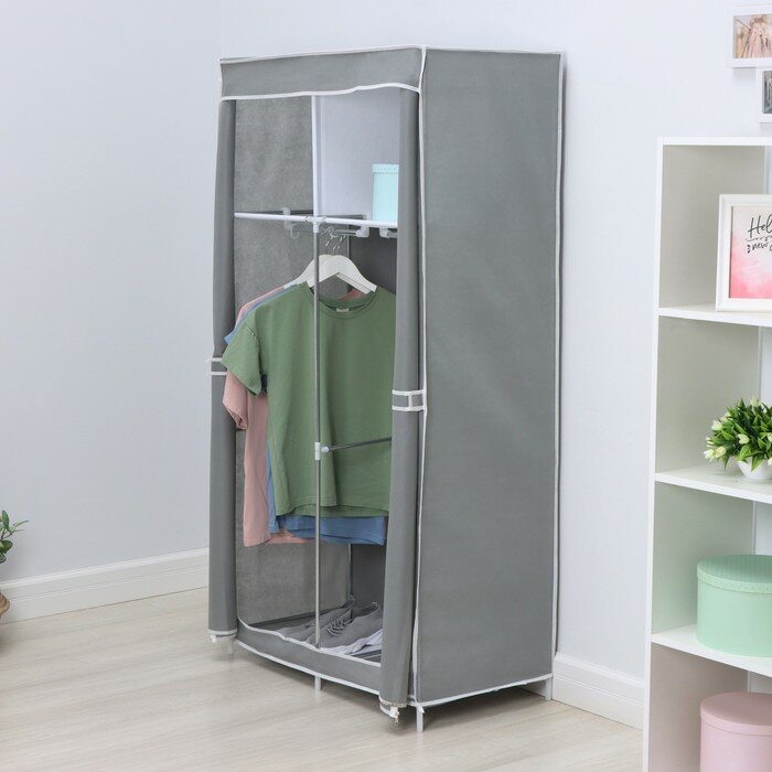 Шкаф тканевый каркасный, складной LaDо́m, 83×45×160 см, цвет серый - фотография № 8