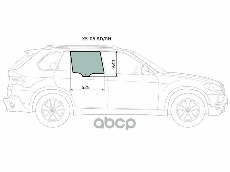 Стекло Боковое Опускное (Сзади/ Справа/ Цвет Зеленый) Bmw X5 06-13 XYG арт. X5-06 RD/RH