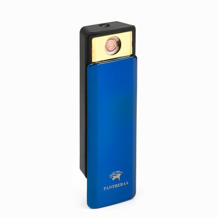 Зажигалка электронная, USB, спираль, фонарик, 2.5 х 7.5 см, синяя - фотография № 1