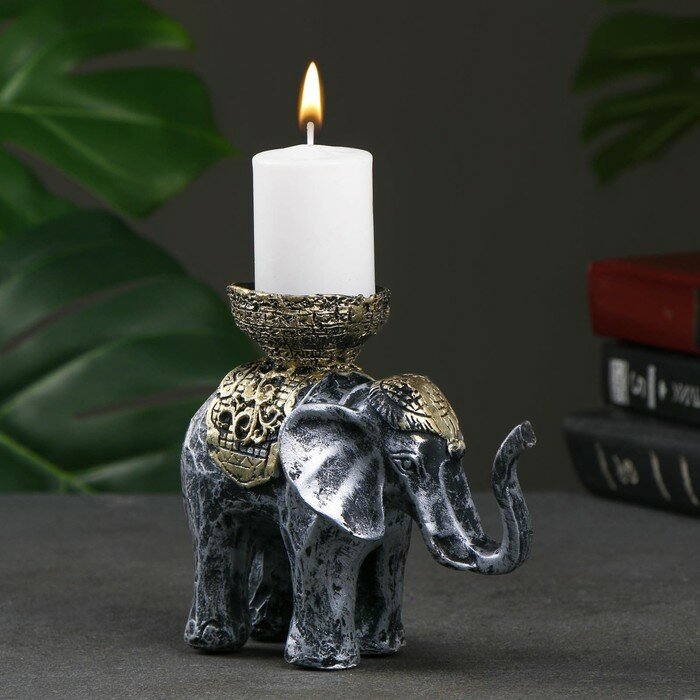 Хорошие сувениры Подсвечник "Слон" серебро 13х19см - фотография № 1