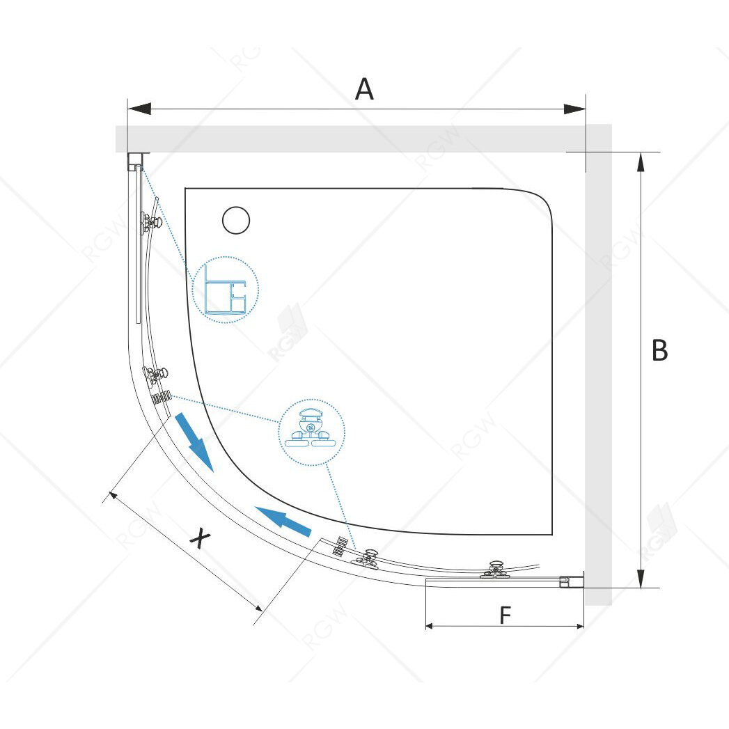 Душевой уголок RGW 100х100х185 см CL-54 Полукруг, Хром, Прозрачное, 5 мм (32095400-11) - фотография № 5