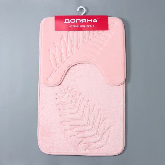 Набор ковриков для ванной и туалета Доляна «Тропики», 2 шт: 40×50, 50×80 см, цвет розовый - фотография № 4