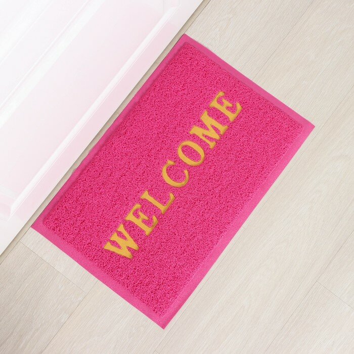 Коврик придверный Доляна "Welcome" с окантовкой 38х58 см, цвет розовый - фотография № 2