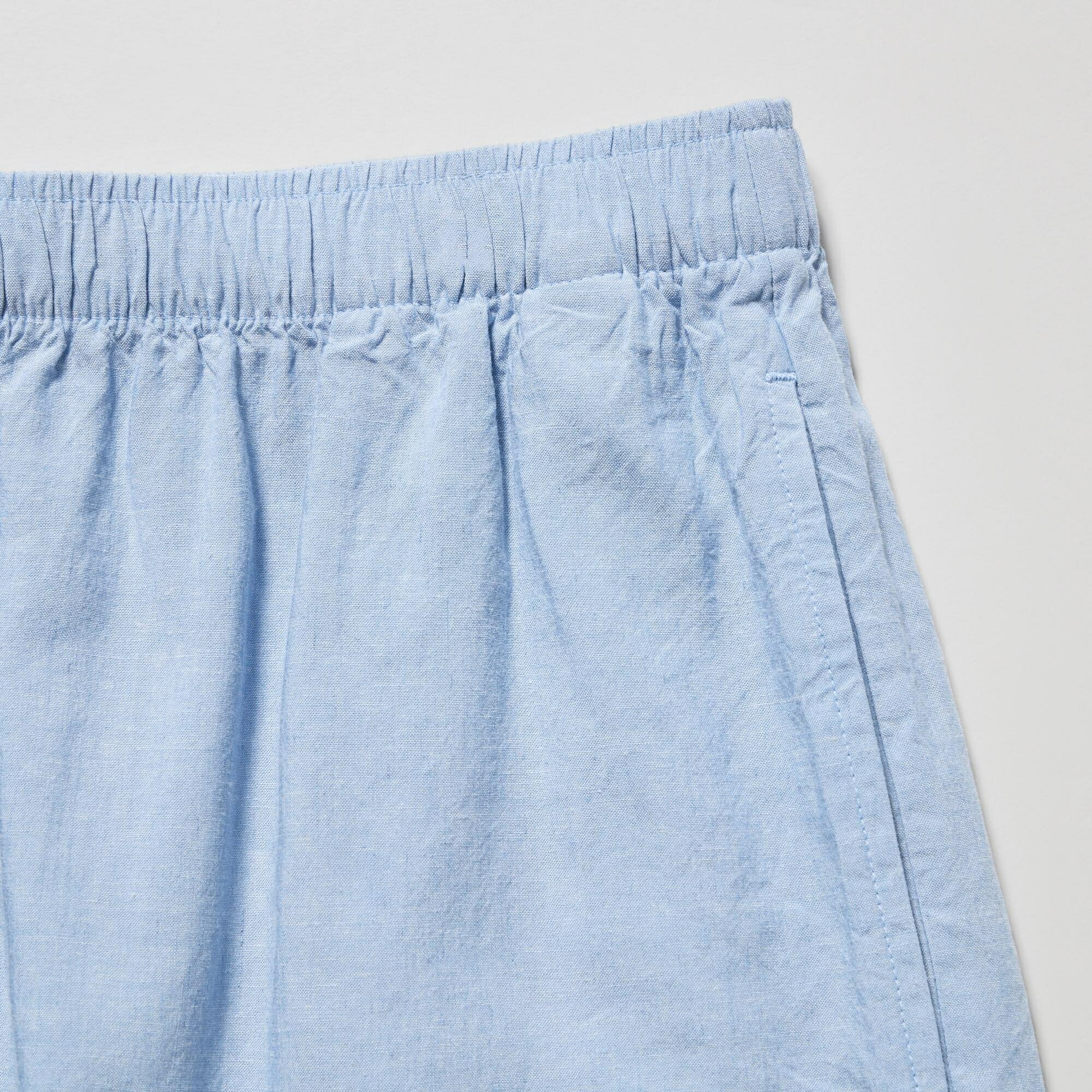 Комплект из смеси льна с короткими рукавами и шортами, синий, S - фотография № 9