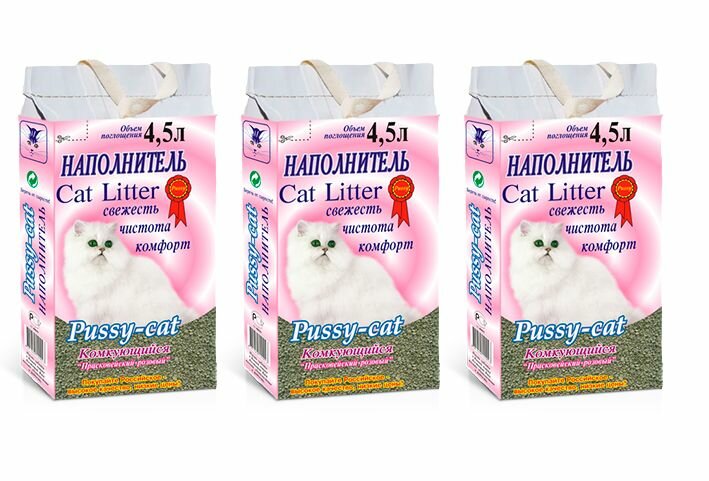фото Pussy-cat 4,5л "Прасковейский розовый" наполнитель (Упаковка 3шт)