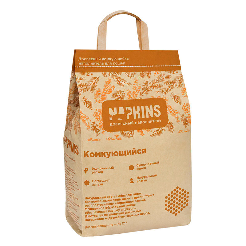 Napkins Древесный комкующийся наполнитель, 12л 6кг