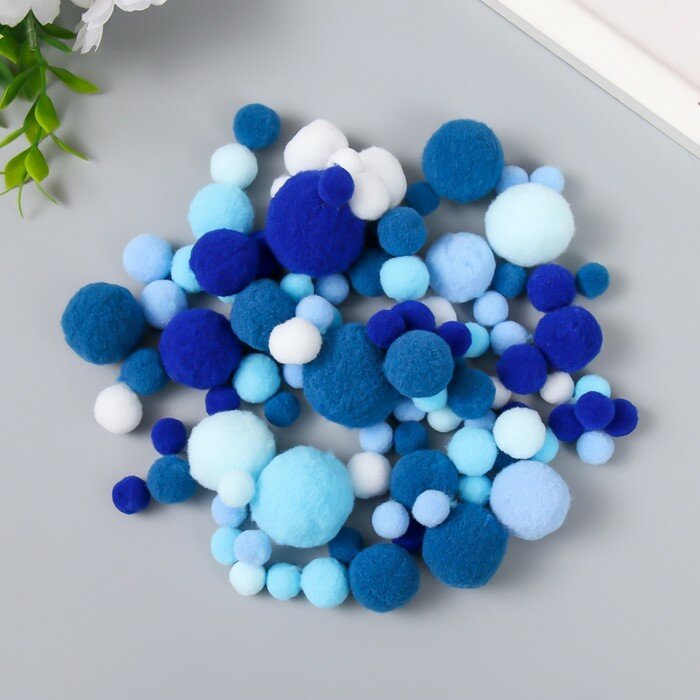 фото Декор для творчества "Помпончики. Синий иней" d=1-3 см набор 135 шт