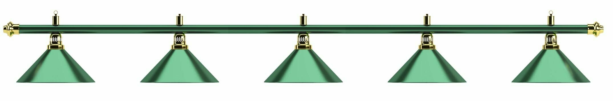 Лампа для бильярдного стола на 5 плафонов Allgreen (зеленая штанга зеленый плафон ⌀35 см)
