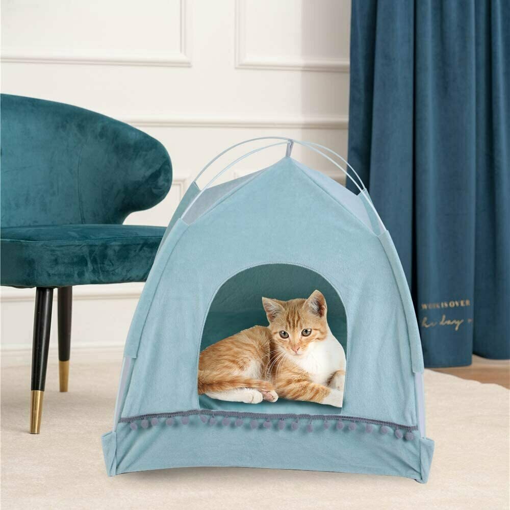 Лежанка-палатка для кошек Snewvi (голубой цвет, 48*48*49см) - фотография № 4