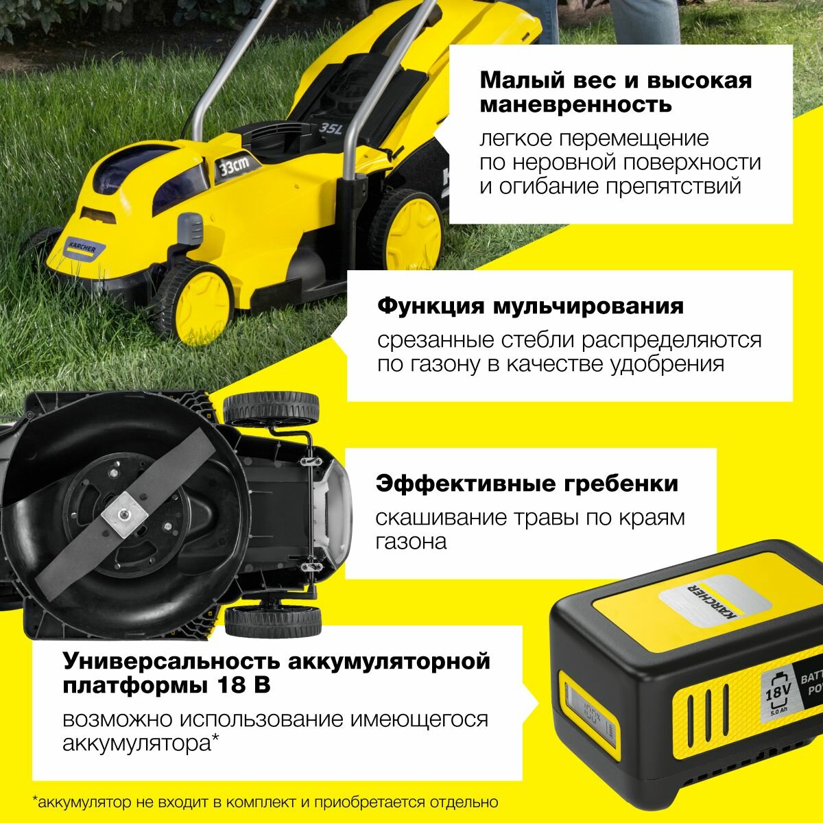 Аккумуляторная газонокосилка Karcher LMO 18-33 Battery - фотография № 3