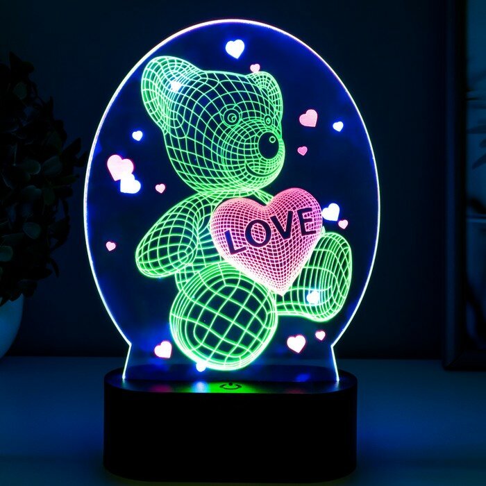 3D светильники RISALUX Светильник сенсорный "Мишка с сердцем" LED USB (90см) от батареек 3xАА черный 13,5х5,5х21 см 76522 - фотография № 3