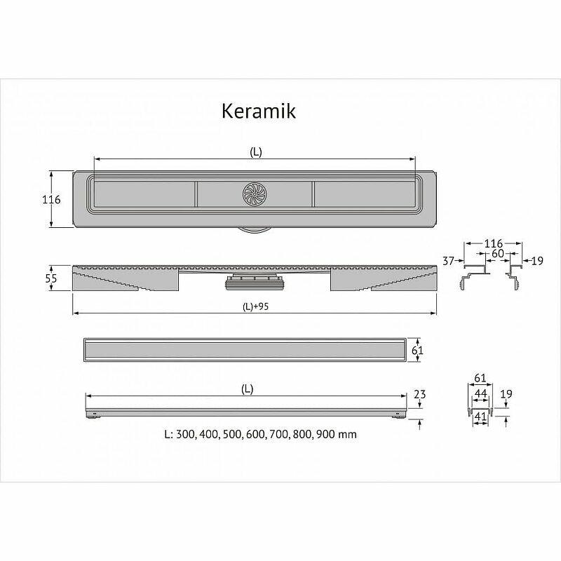 Душевой лоток Berges B1 Keramik 600 091117 с решеткой Хром глянец - фотография № 14