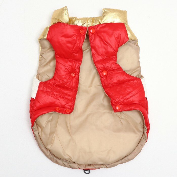 Куртка для собак с утяжкой размер 14 (ДС 32, ОГ 42, ОШ 31), золото-красная - фотография № 6