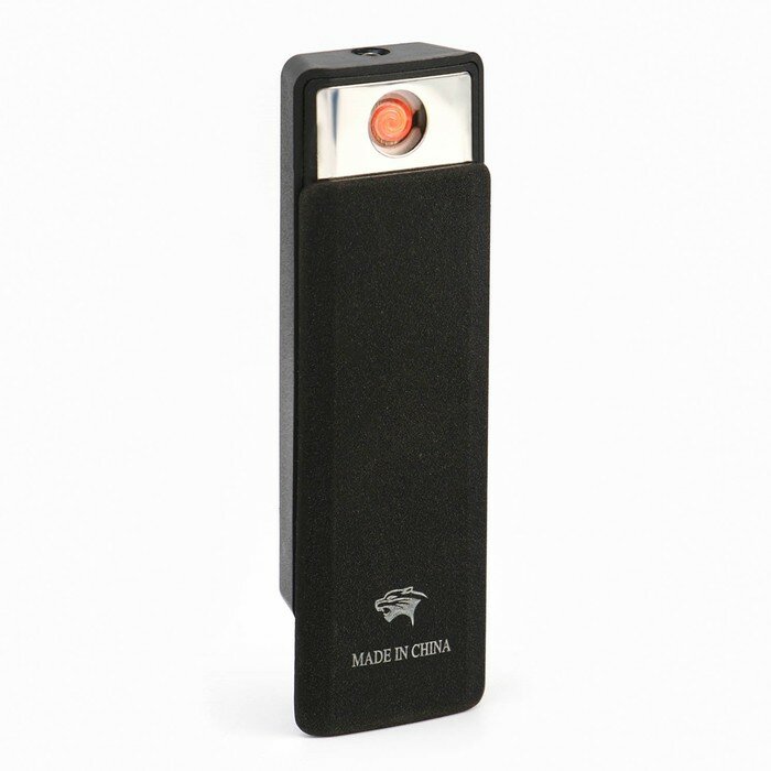 Зажигалка электронная, USB, спираль, фонарик, 2.5 х 7.5 см черная - фотография № 1