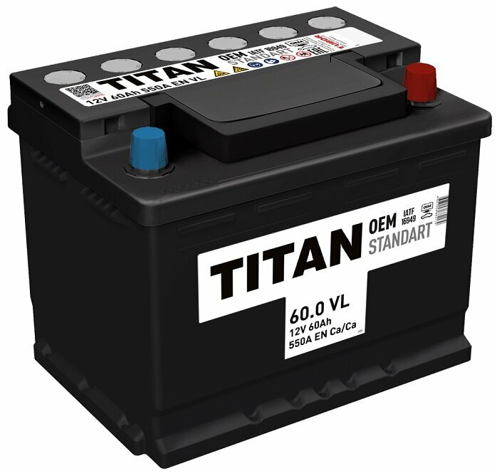 Аккумулятор автомобильный TITAN STANDART 60 А/ч 540 A обр. пол. Евро авто (242x175x190)