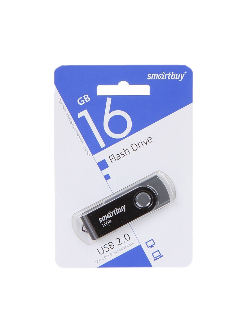 USB Flash Drive 16Gb - SmartBuy UFD 2.0 Twist Black SB016GB2TWK