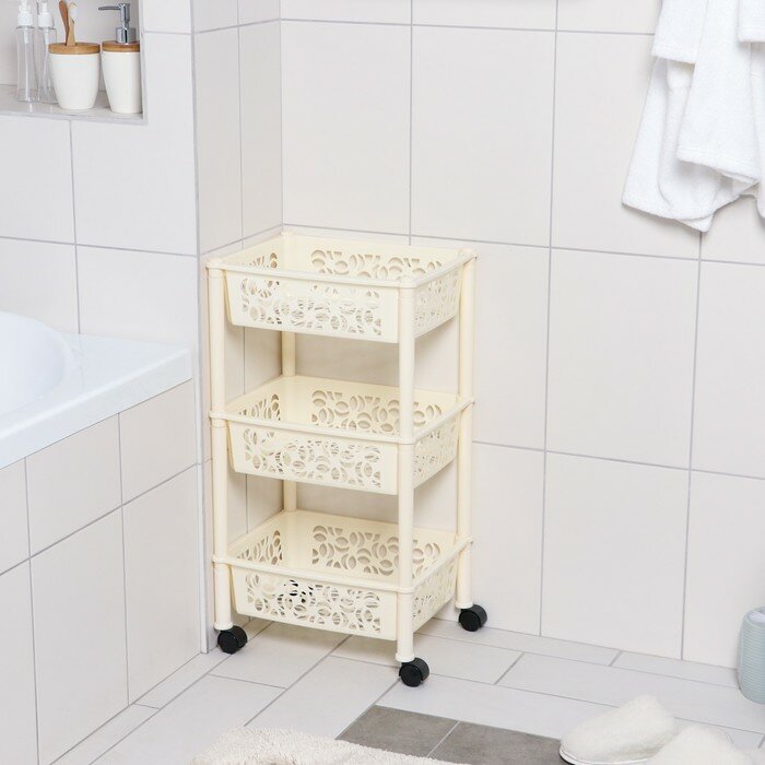 фото Этажерка напольная 3-х секционная Prima, на колёсиках, цвет микс