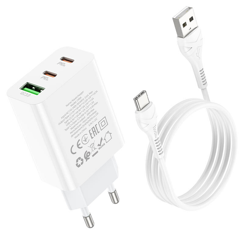 СЗУ, 1 USB 3.0 QC+2 PD 20W/18W (C99A), HOCO, Type-C, белый