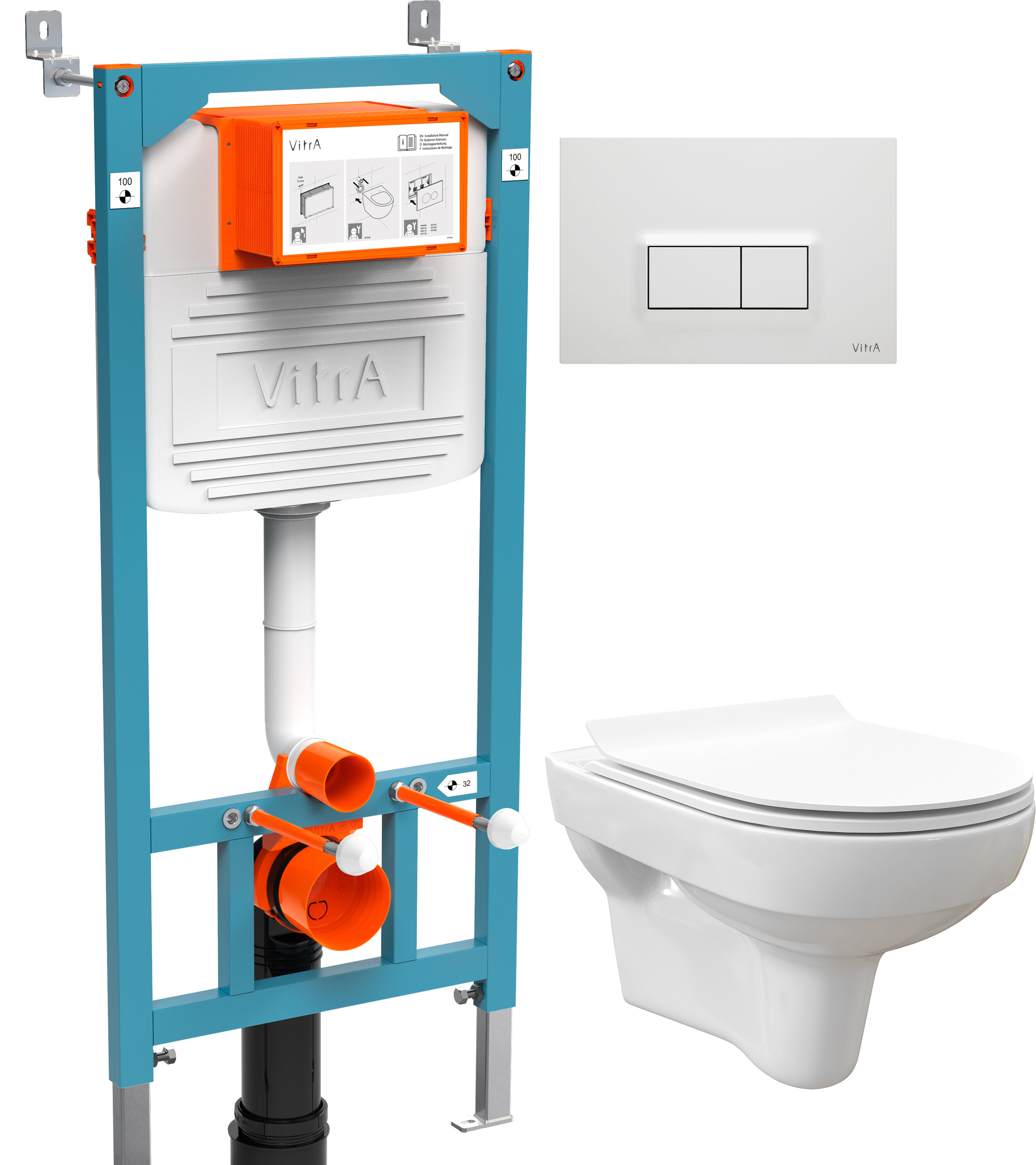 Комплект Унитаз подвесной STWORKI Хельсинки Clean On DPL EO slim 63429 безободковый + Инсталляции VitrA 800-2012 с белой кнопкой смыва