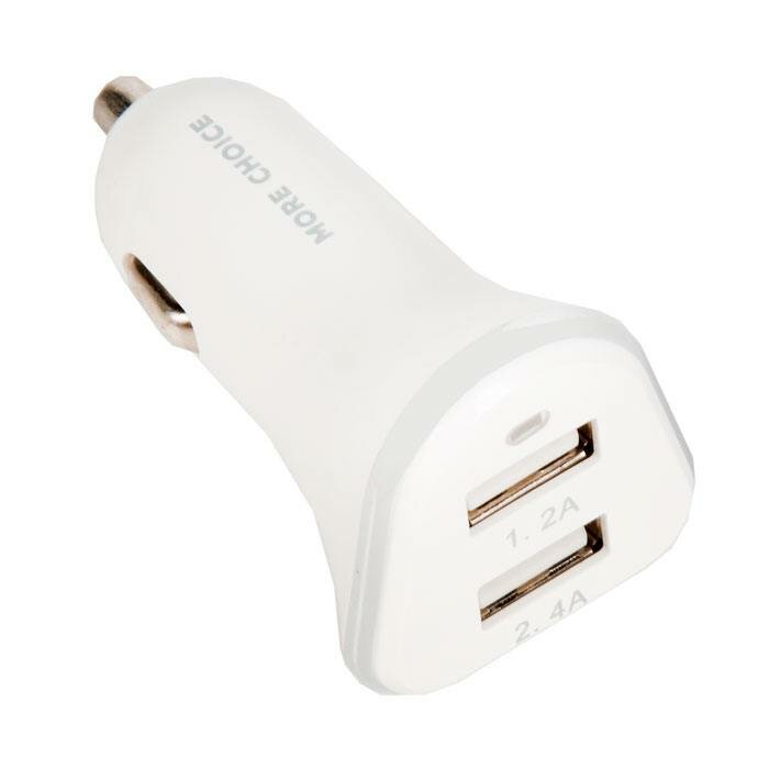 Автомобильное зарядное устройство от прикуривателя (adapter) More choice AC22m, два разъема USB, кабель Micro USB, 2.4A, белый
