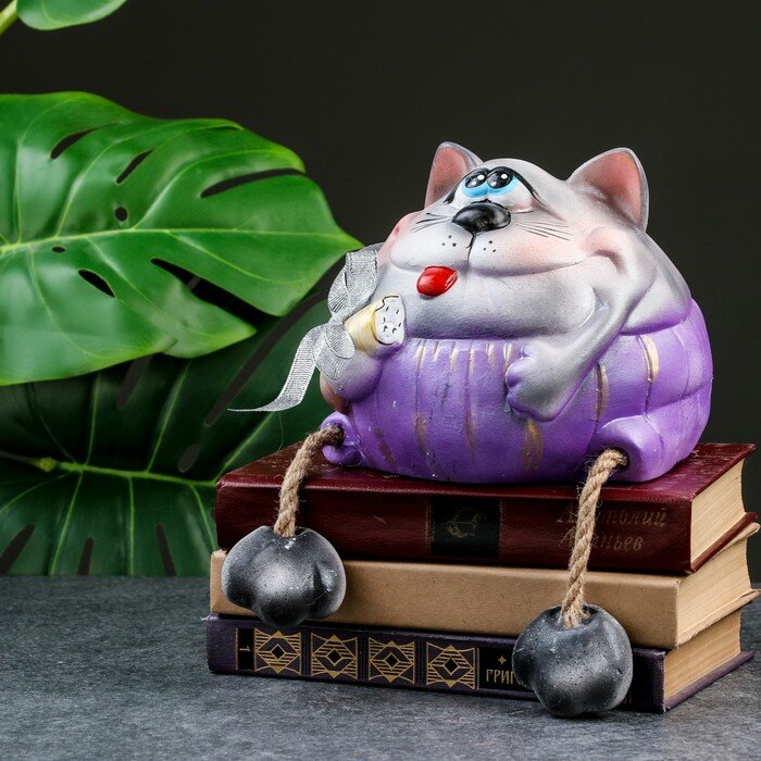 фото Копилка "Серый кот с колбасой" 17см