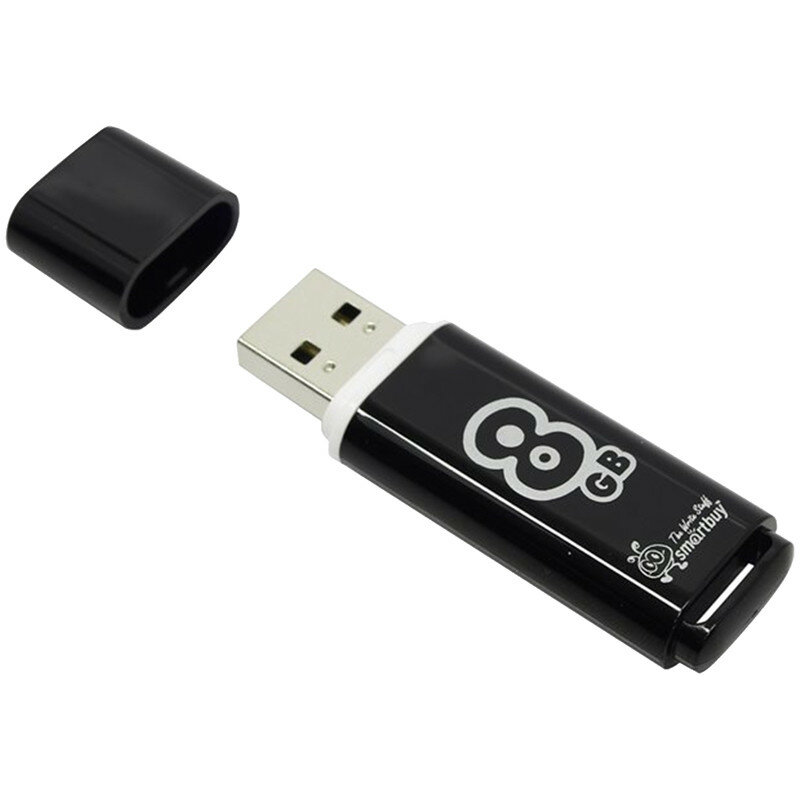 Память Smart Buy "Glossy" 8GB, USB 2.0 Flash Drive, черный, 230826