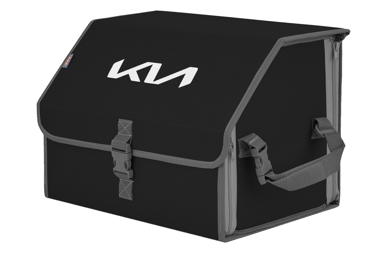 Органайзер-саквояж в багажник "Союз" (размер M). Цвет: черный с серой окантовкой и вышивкой KIA (КИА).