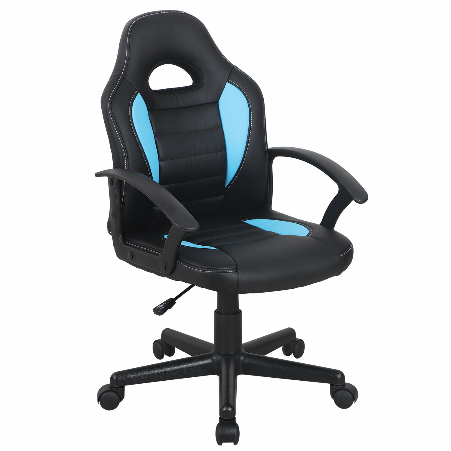 Кресло компьютерное BRABIX Spark GM-201, экокожа, черное/голубое (532505)