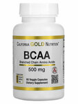 Аминокислоты California Gold Nutrition, BCAA 500мг, 60 капсул / Спорт питание БЦАА / Для мужчин и женщин, похудения и набора мышечной массы - изображение