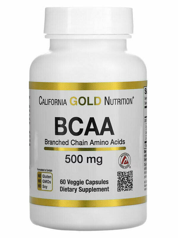 Аминокислоты California Gold Nutrition, BCAA 500мг, 60 капсул / Спорт питание БЦАА / Для мужчин и женщин, похудения и набора мышечной массы