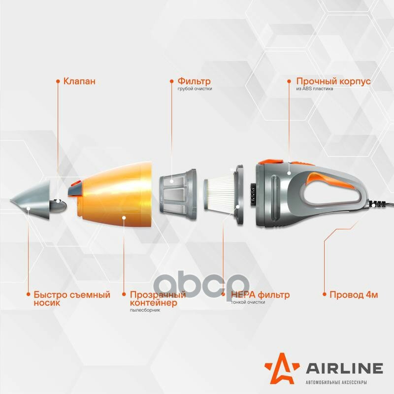 Vca-03_пылесос Автомобильный! Cyclone Turbo 150вт, 0,5л, 6 Кпа AIRLINE арт. VCA03 - фотография № 9