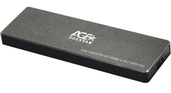 Внешний корпус SSD AgeStar 31UBVS6C NVMe/SATA алюминий черный M2 2280 м