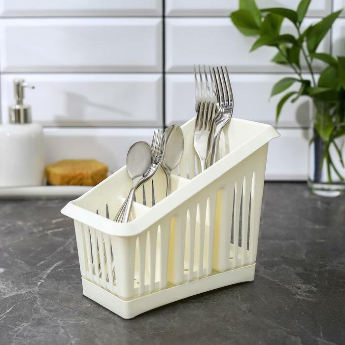 фото Подставка для столовых приборов Plastic Centre «Лилия», 3 секции, поддон, цвет микс