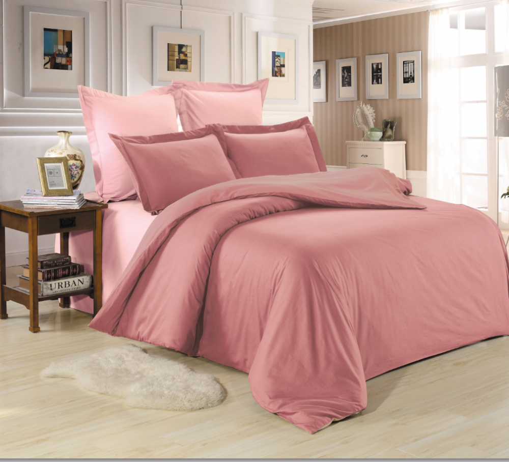 1.5 спальное постельное белье однотонное из сатина розовое