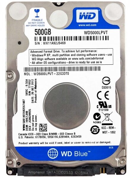 Жесткий диск Western Digital 500 ГБ WD Scorpio Blue 500 GB (WD5000LPVT)