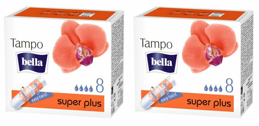 BELLA Тампоны женские гигиенические без аппликатора premium comfort марки tampo bella Super,8 шт/уп, 2 уп