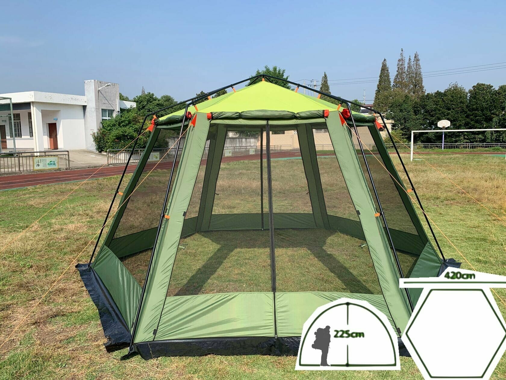 палатка туристическая с москитной сеткой, тент садовый шатер, для рыбалки /для дачи, беседка, Шестиугольный шатер 420*420*225cm - фотография № 4